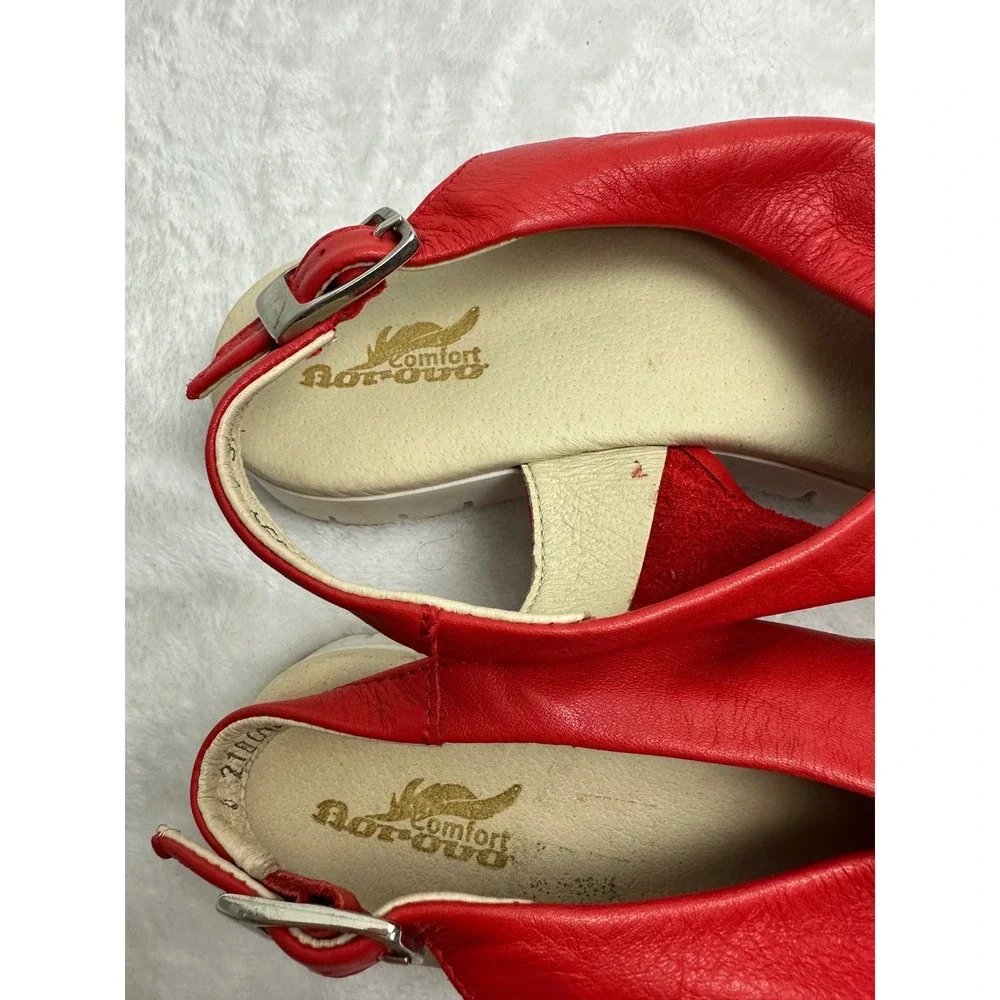 Aerobics Comfort Red Leather Criss Cross Slingback‎ Sandals 37 Made in Portugal